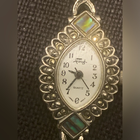 VINTAGE FABERGE LADIES AURORA BOLES MARCASITE WATCH - Picture 2 of 7